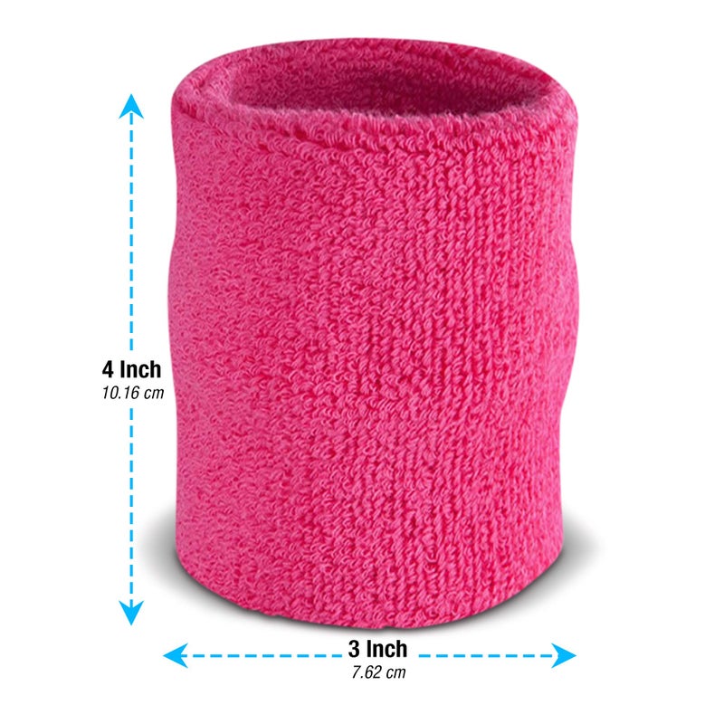 Suddora Arm Sweatbands, Absorbent and Breathable Thick Cotton Bands for Working Out, Gymnastics, Basketball, Tennis, and Football, Multiuse 4-inch Wristbands for Costumes, Neon Pink - Image 4